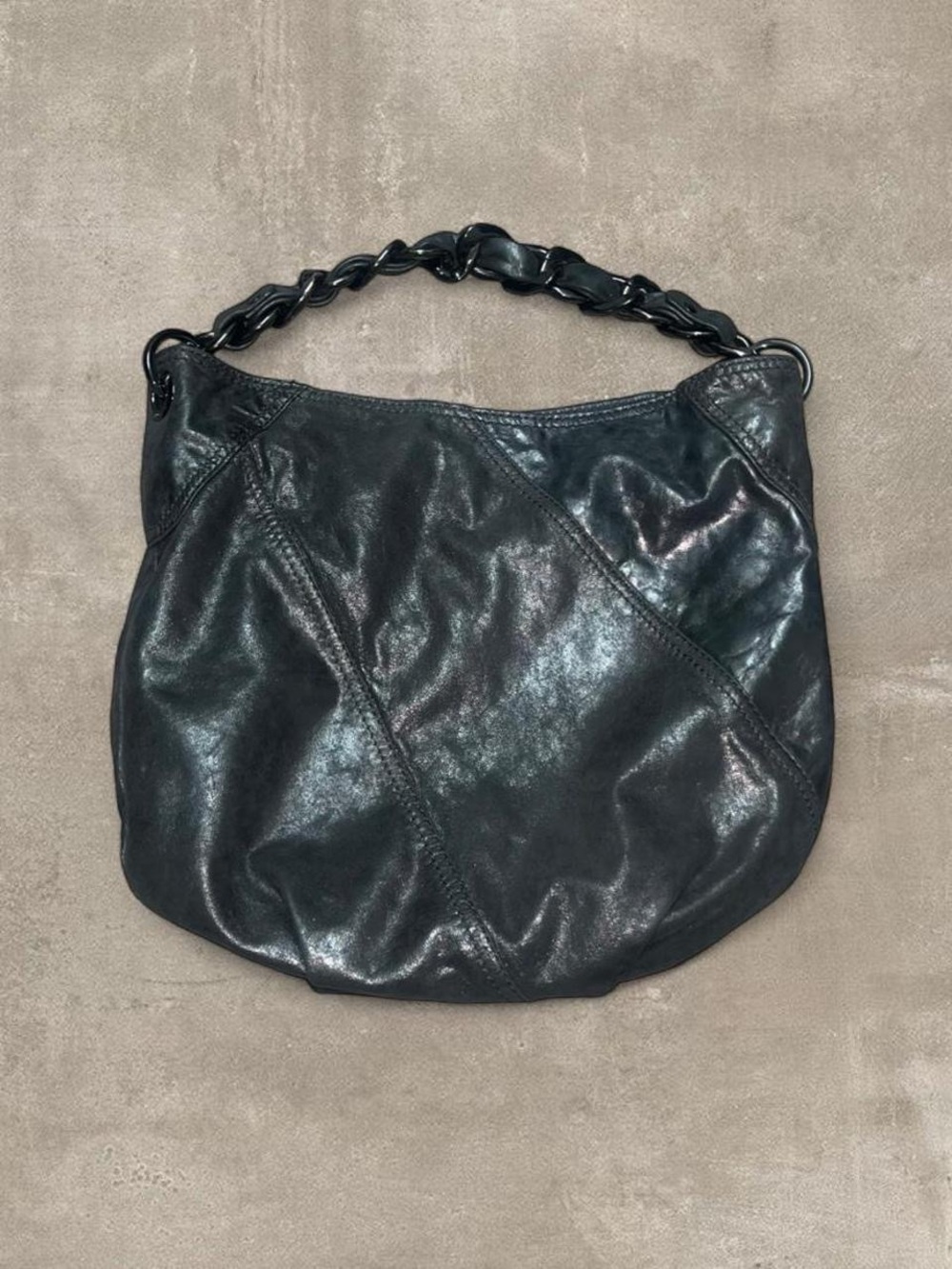 Michael Kors Black Leather Hobo Shoulder Bag Chain Strap Y2K Style